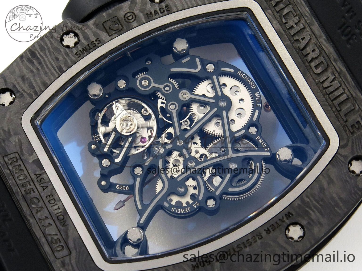 Custom RM055 Black Ceramic ZGF Best Edition RG Inner Bezel on Black Rubber Strap Vaucher Manufacture Fleurier Movement (Free Sprung)