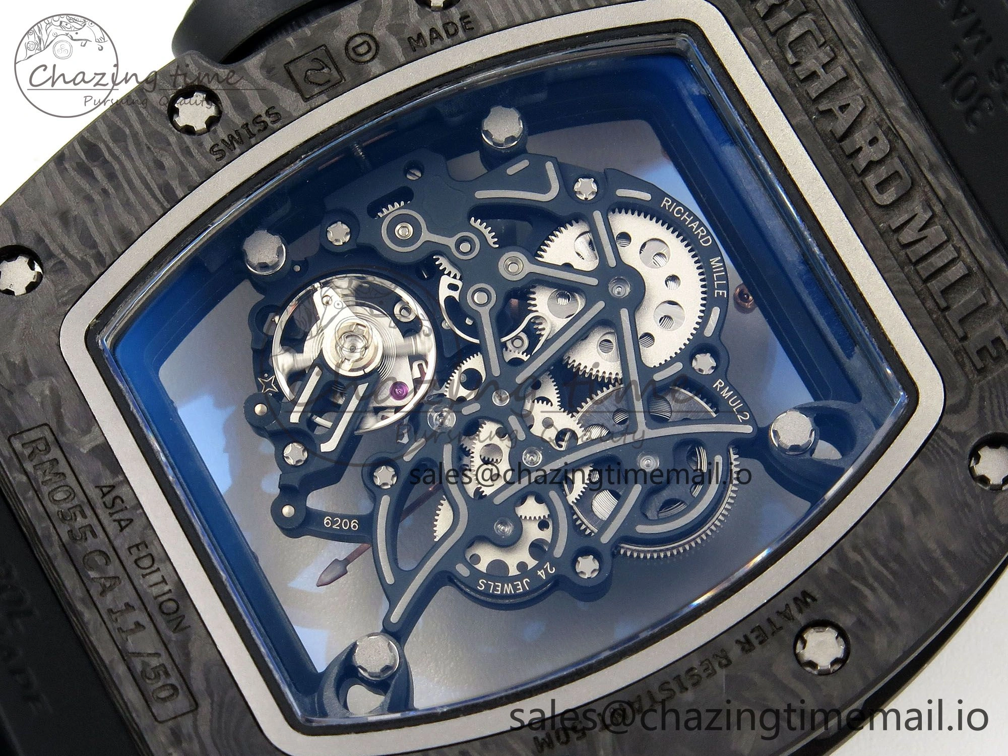 Custom RM055 Black Ceramic ZGF Best Edition RG Inner Bezel on Black Rubber Strap Vaucher Manufacture Fleurier Movement (Free Sprung)
