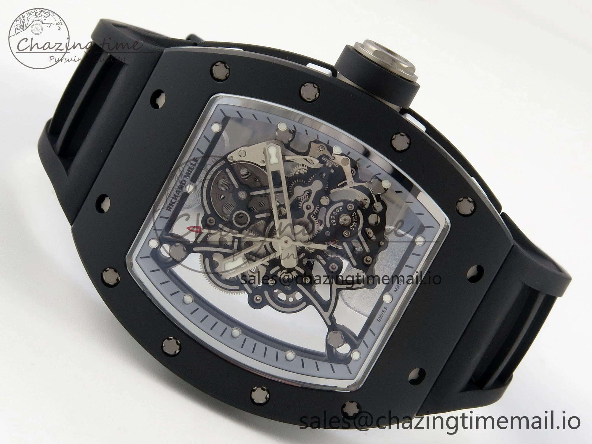 Custom RM055 Black Ceramic ZGF Best Edition Silver Inner Bezel on Black Rubber Strap Vaucher Manufacture Fleurier Movement (Free Sprung)