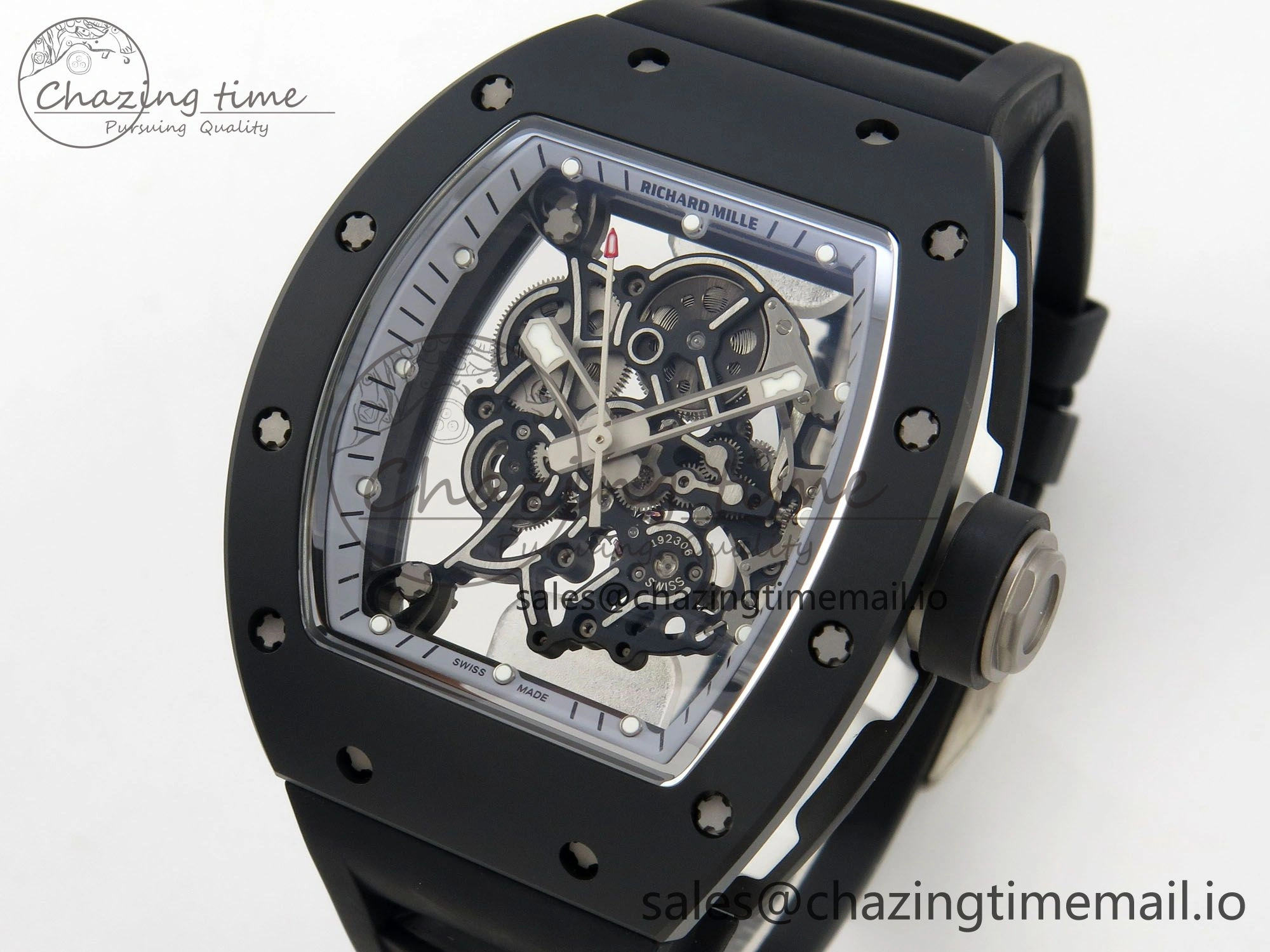 Custom RM055 Black Ceramic ZGF Best Edition Silver Inner Bezel on Black Rubber Strap Vaucher Manufacture Fleurier Movement (Free Sprung)