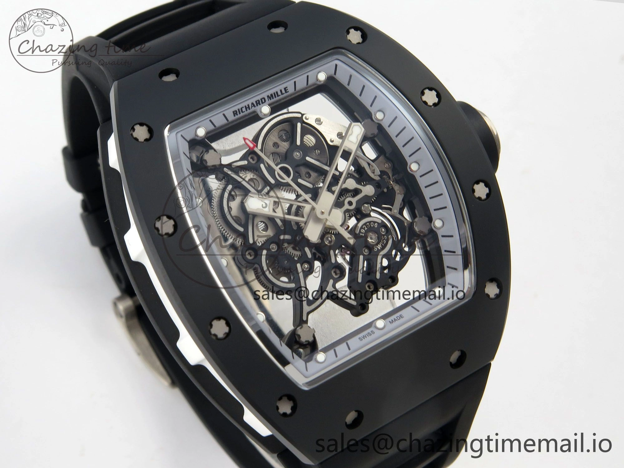 Custom RM055 Black Ceramic ZGF Best Edition Silver Inner Bezel on Black Rubber Strap Vaucher Manufacture Fleurier Movement (Free Sprung)