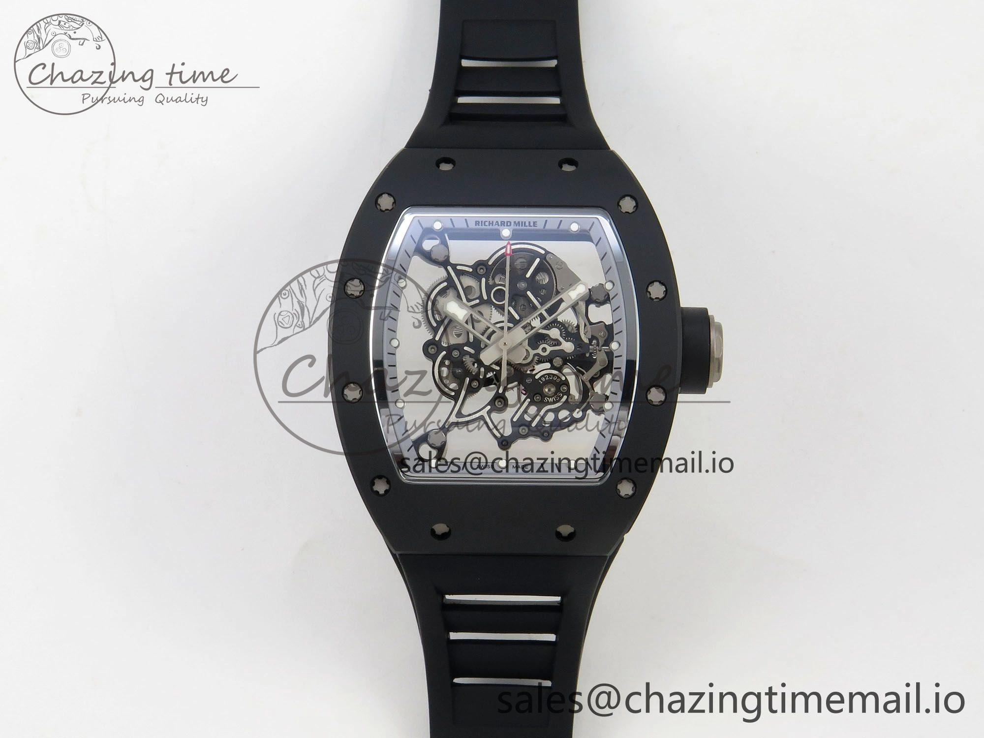 Custom RM055 Black Ceramic ZGF Best Edition Silver Inner Bezel on Black Rubber Strap Vaucher Manufacture Fleurier Movement (Free Sprung)