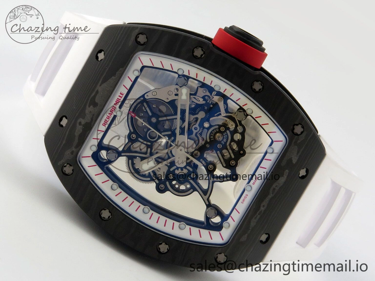 Custom RM055 Black Ceramic ZGF Best Edition White Inner Bezel on White Rubber Strap Vaucher Manufacture Fleurier Movement (Free Sprung)