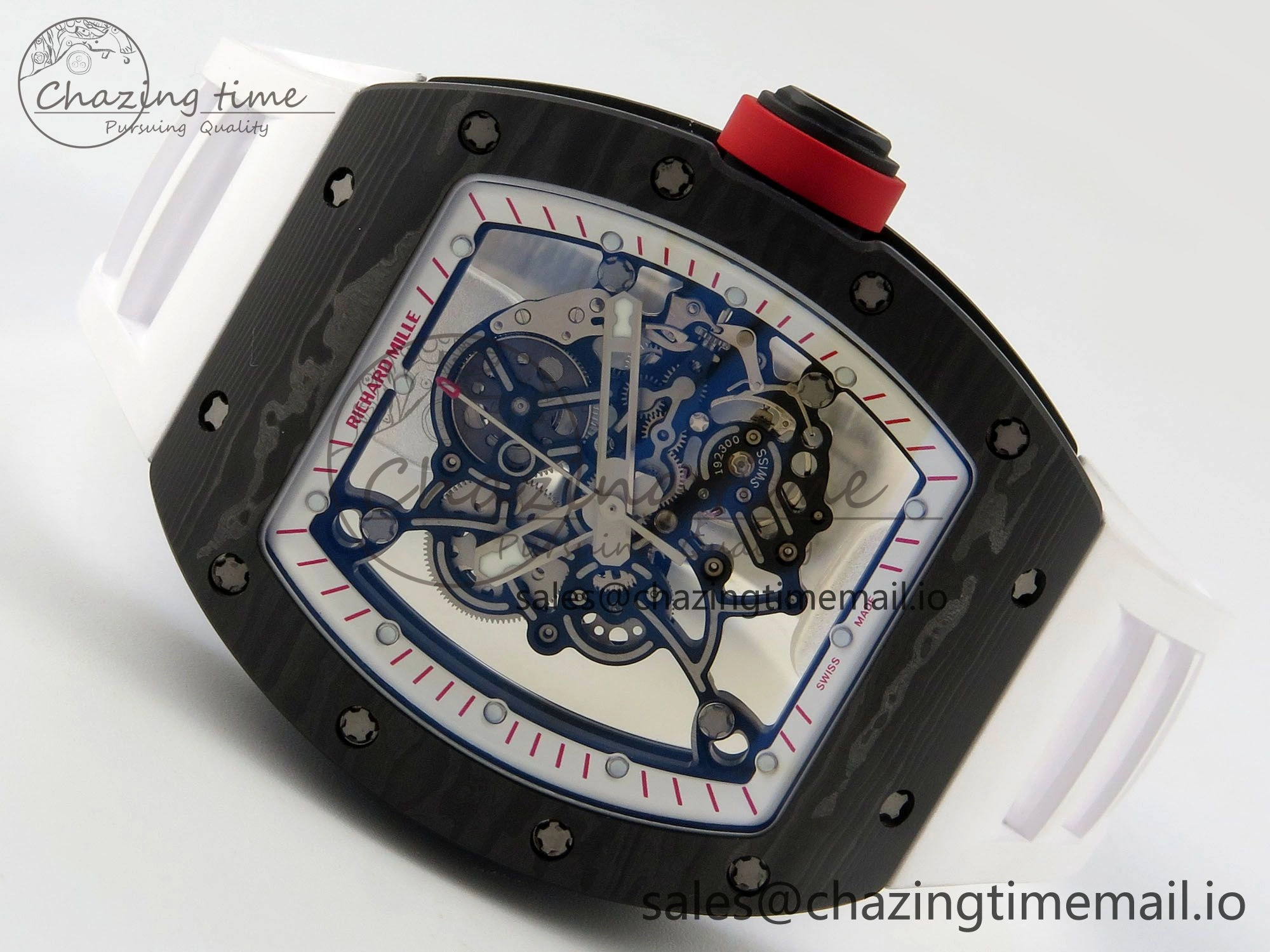 Custom RM055 Black Ceramic ZGF Best Edition White Inner Bezel on White Rubber Strap Vaucher Manufacture Fleurier Movement (Free Sprung)