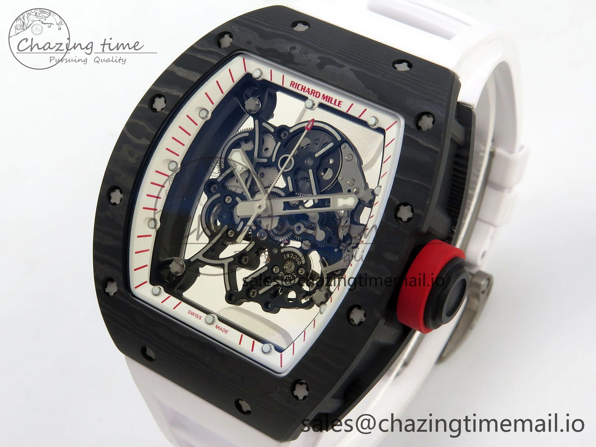 Custom RM055 Black Ceramic ZGF Best Edition White Inner Bezel on White Rubber Strap Vaucher Manufacture Fleurier Movement (Free Sprung)