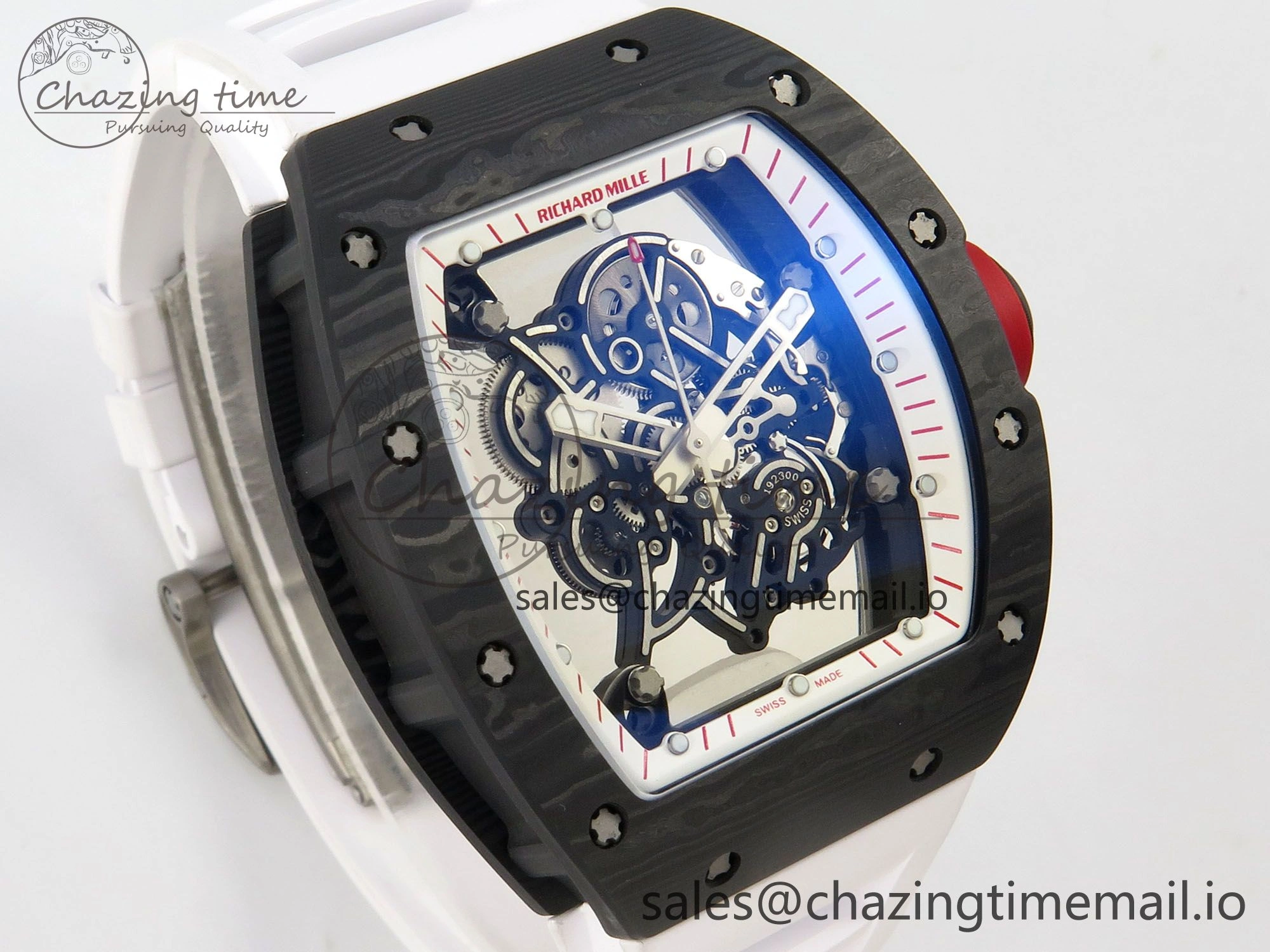 Custom RM055 Black Ceramic ZGF Best Edition White Inner Bezel on White Rubber Strap Vaucher Manufacture Fleurier Movement (Free Sprung)