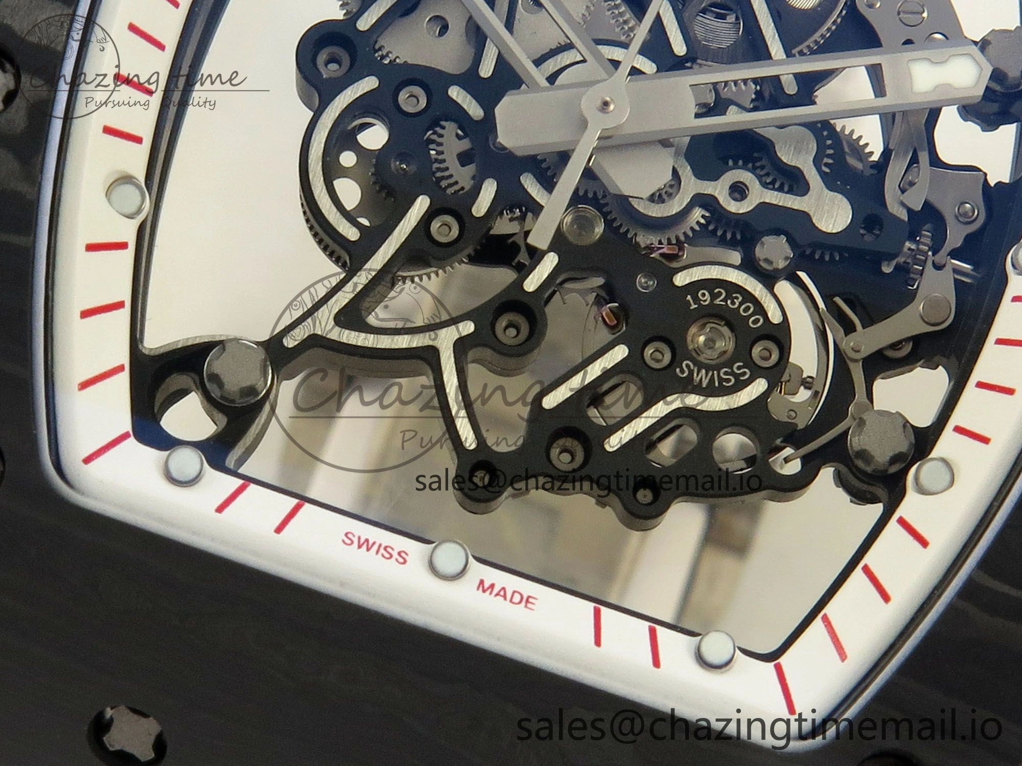 Custom RM055 Black Ceramic ZGF Best Edition White Inner Bezel on White Rubber Strap Vaucher Manufacture Fleurier Movement (Free Sprung)