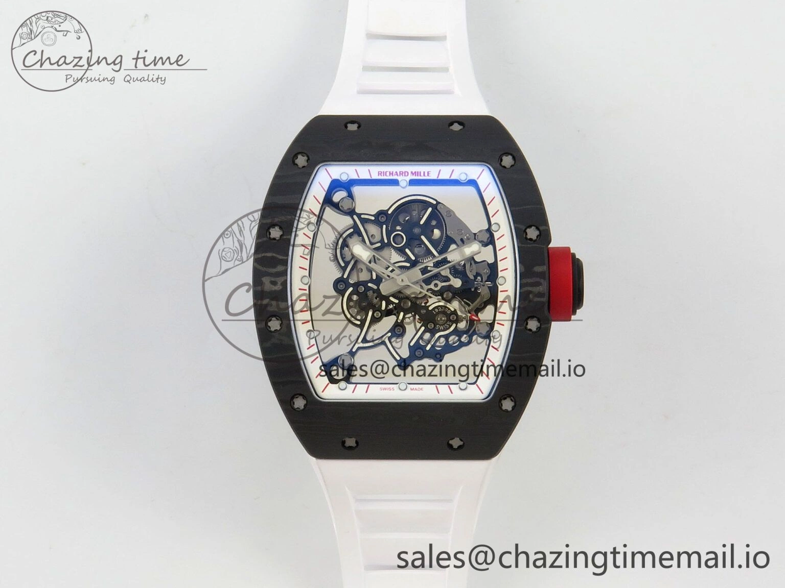 Custom RM055 Black Ceramic ZGF Best Edition White Inner Bezel on White Rubber Strap Vaucher Manufacture Fleurier Movement (Free Sprung)