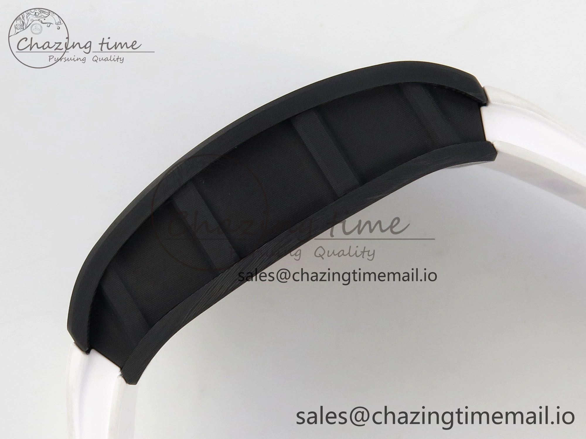 Custom RM055 Black Ceramic ZGF Best Edition White Inner Bezel on White Rubber Strap Vaucher Manufacture Fleurier Movement (Free Sprung)