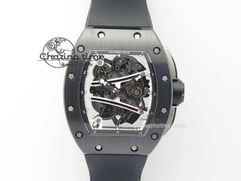 Custom RM055 Black Ceramic ZGF Best Edition White Inner Bezel on White Rubber Strap Vaucher Manufacture Fleurier Movement (Free Sprung)