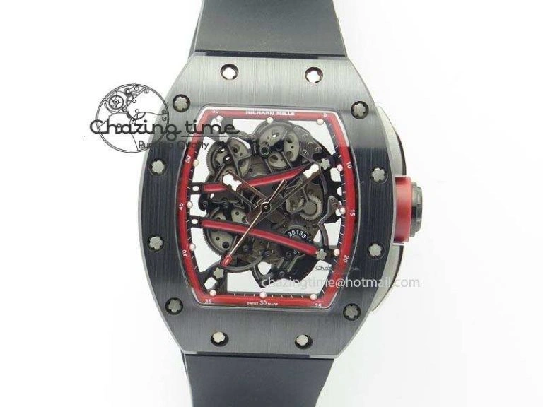 Custom RM055 Black Ceramic ZGF Best Edition White Inner Bezel on White Rubber Strap Vaucher Manufacture Fleurier Movement (Free Sprung)