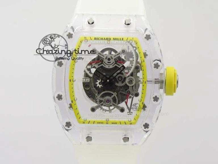 Custom RM055 Black Ceramic ZGF Best Edition White Inner Bezel on White Rubber Strap Vaucher Manufacture Fleurier Movement (Free Sprung)