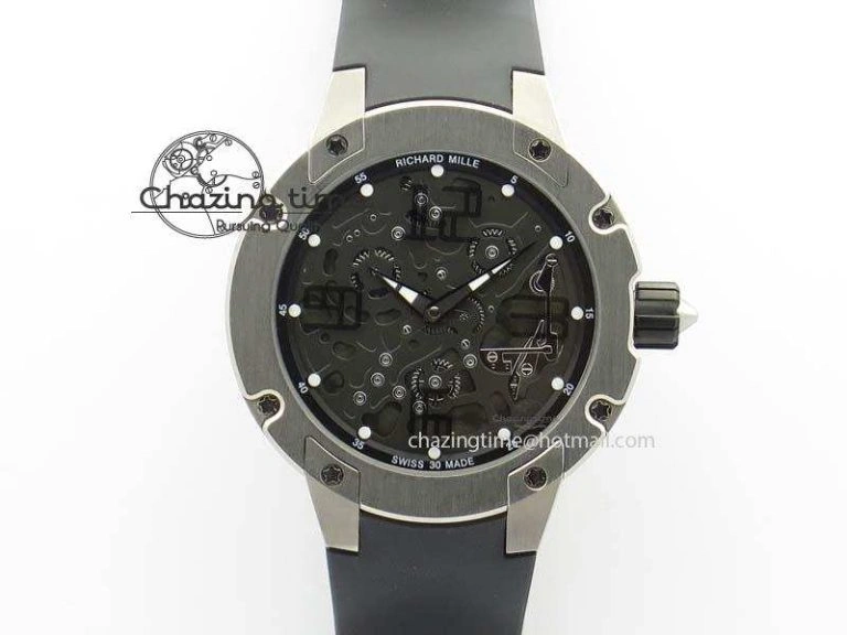 Custom RM055 Black Ceramic ZGF Best Edition White Inner Bezel on White Rubber Strap Vaucher Manufacture Fleurier Movement (Free Sprung)