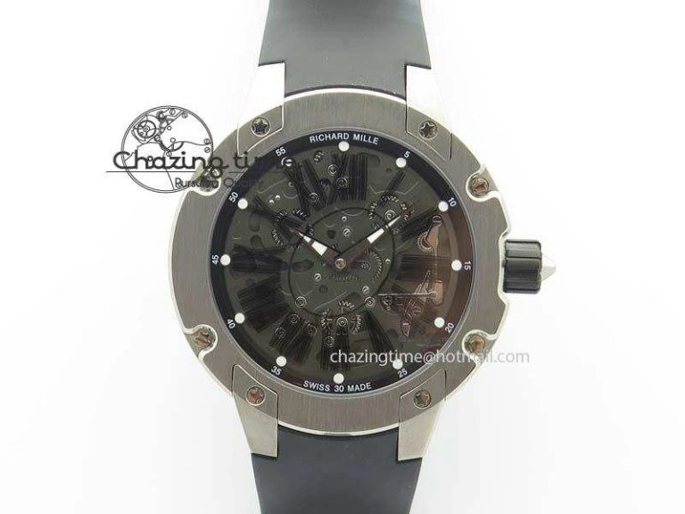 Custom RM055 Black Ceramic ZGF Best Edition White Inner Bezel on White Rubber Strap Vaucher Manufacture Fleurier Movement (Free Sprung)