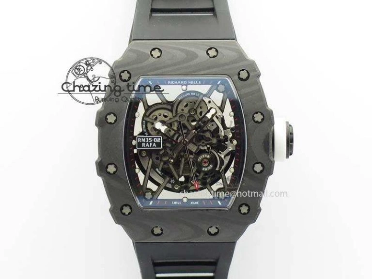 Custom RM055 Black Ceramic ZGF Best Edition White Inner Bezel on White Rubber Strap Vaucher Manufacture Fleurier Movement (Free Sprung)