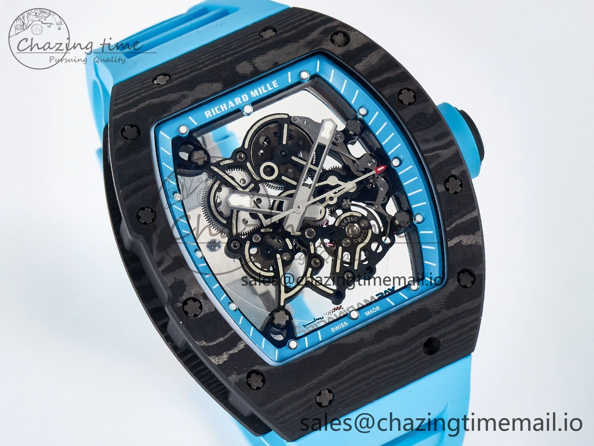 Custom RM055 NTPT APSF 1:1 Best Edition Blue Bezel Blue Crown on Rubber Strap Custom Vaucher Movement