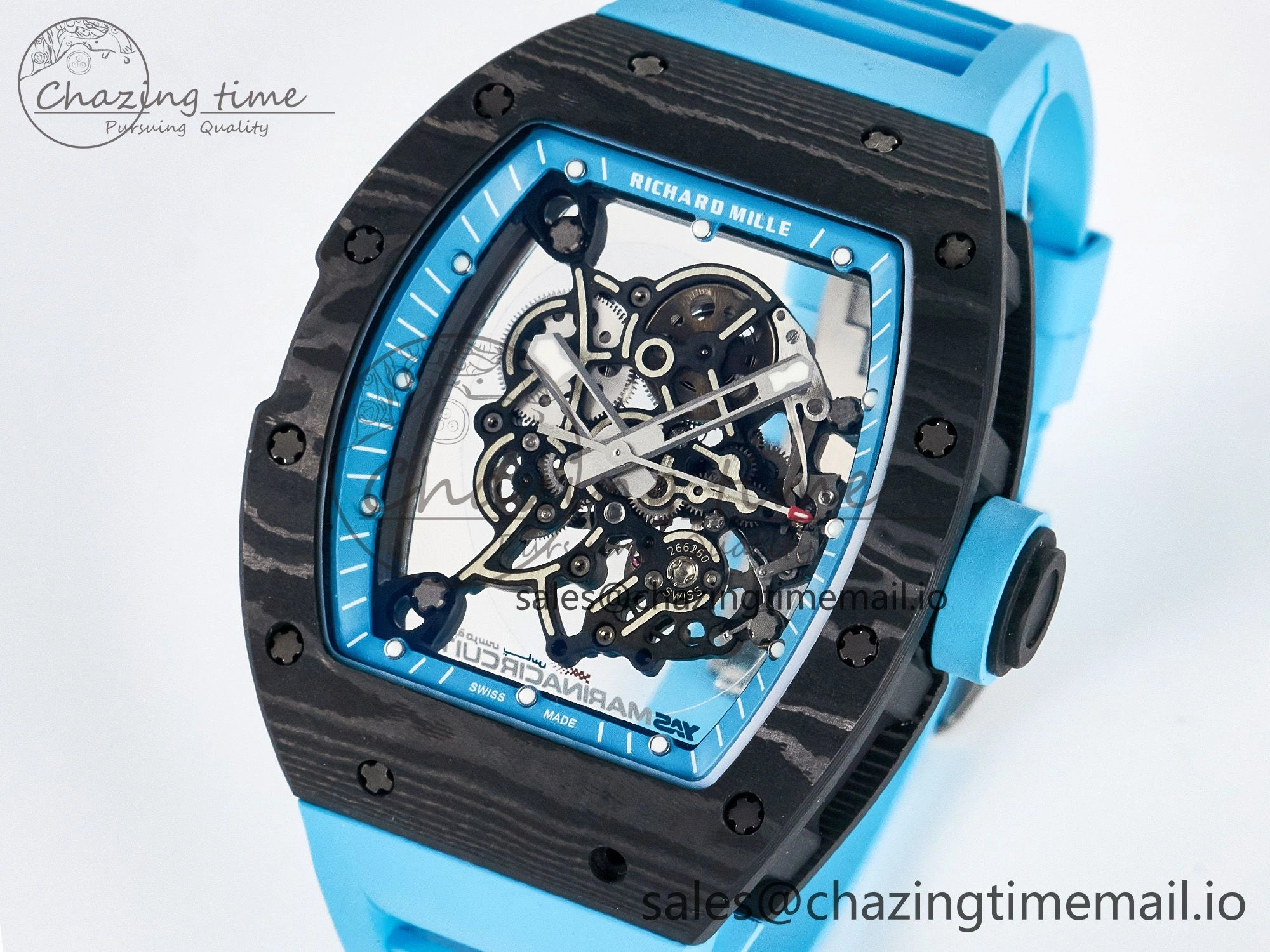 Custom RM055 NTPT APSF 1:1 Best Edition Blue Bezel Blue Crown on Rubber Strap Custom Vaucher Movement