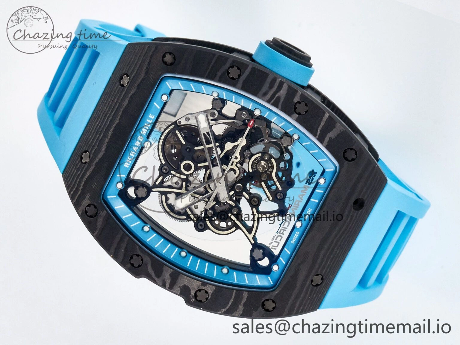 Custom RM055 NTPT APSF 1:1 Best Edition Blue Bezel Blue Crown on Rubber Strap Custom Vaucher Movement
