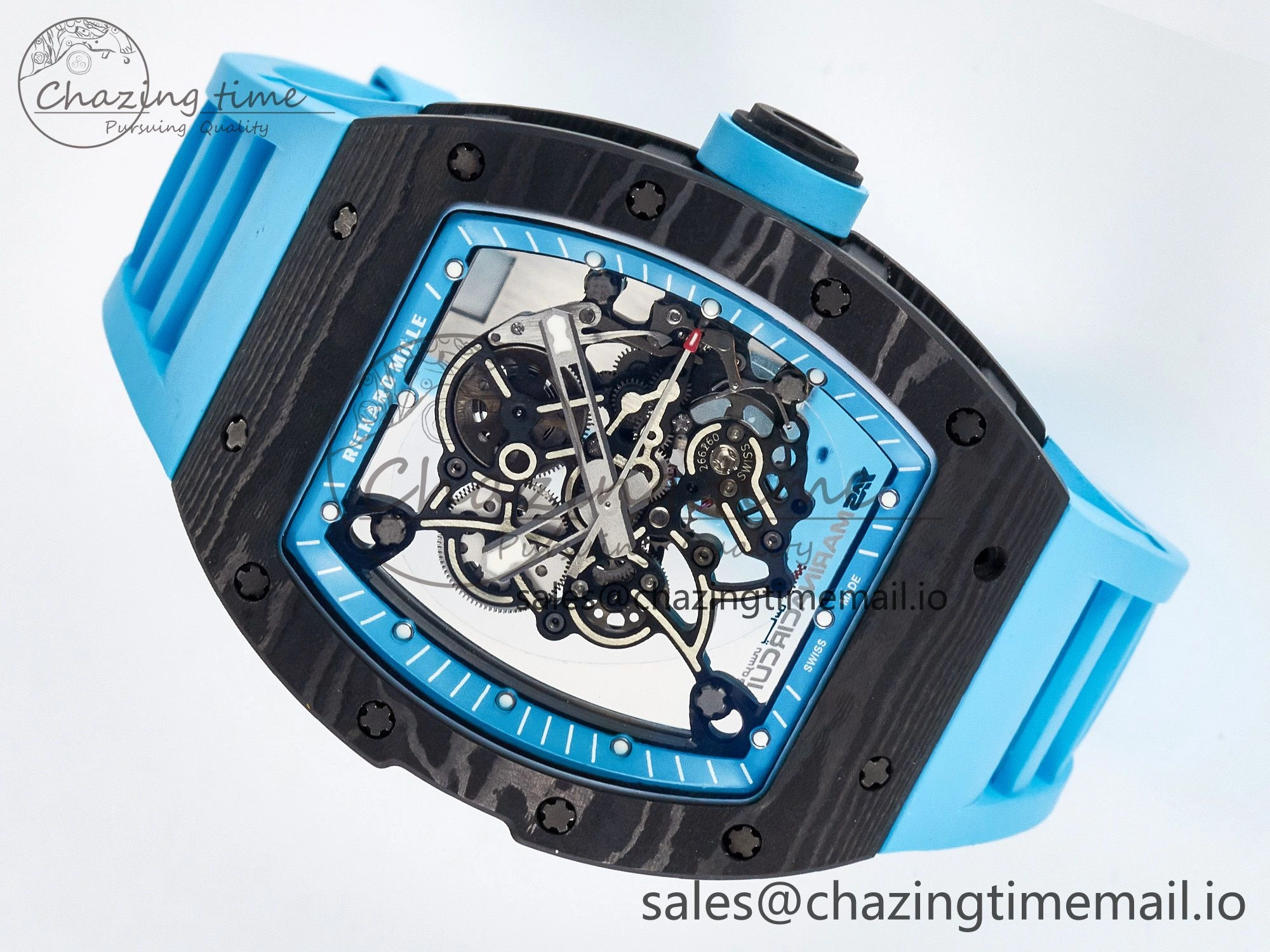 Custom RM055 NTPT APSF 1:1 Best Edition Blue Bezel Blue Crown on Rubber Strap Custom Vaucher Movement