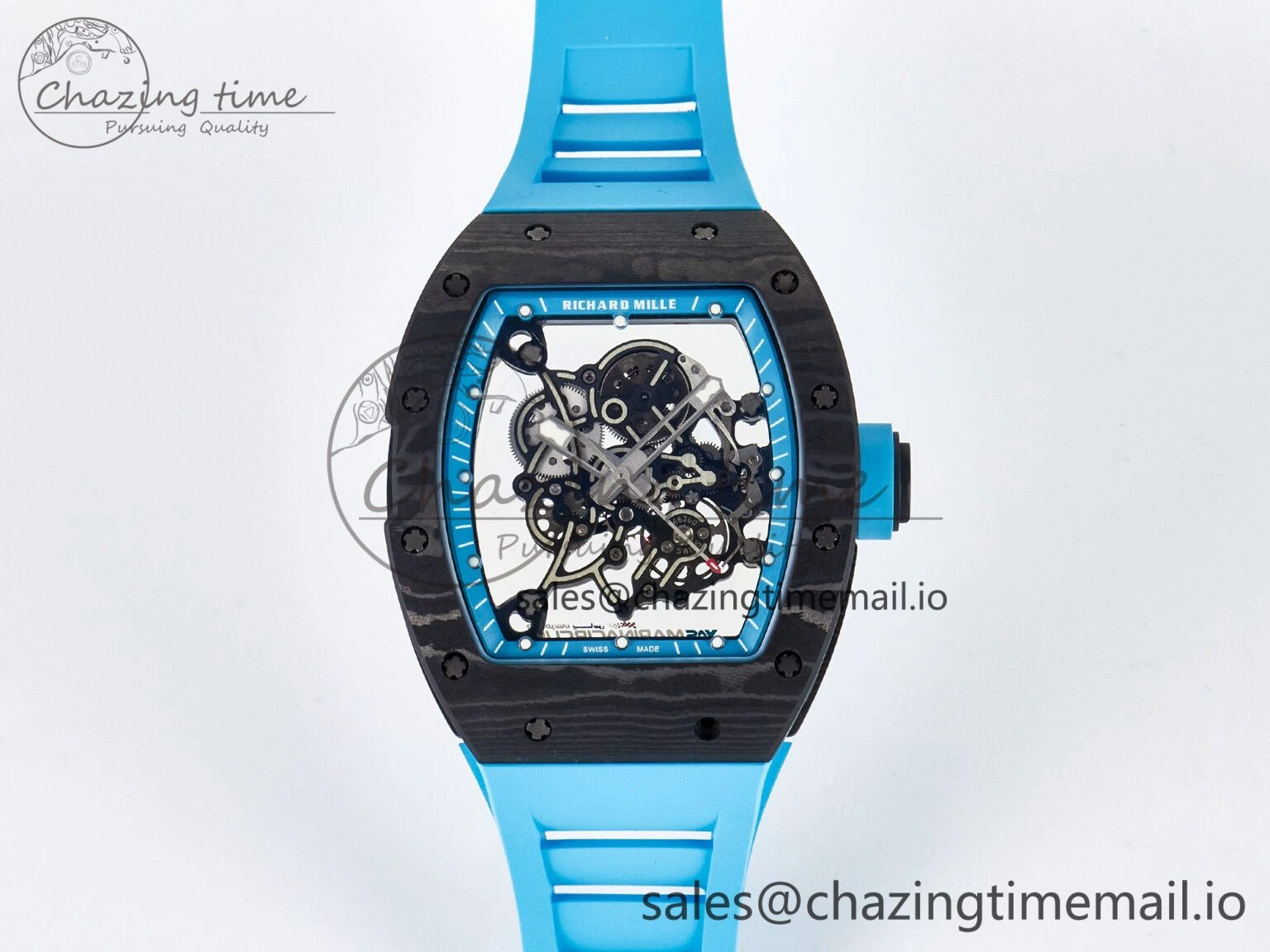 Custom RM055 NTPT APSF 1:1 Best Edition Blue Bezel Blue Crown on Rubber Strap Custom Vaucher Movement