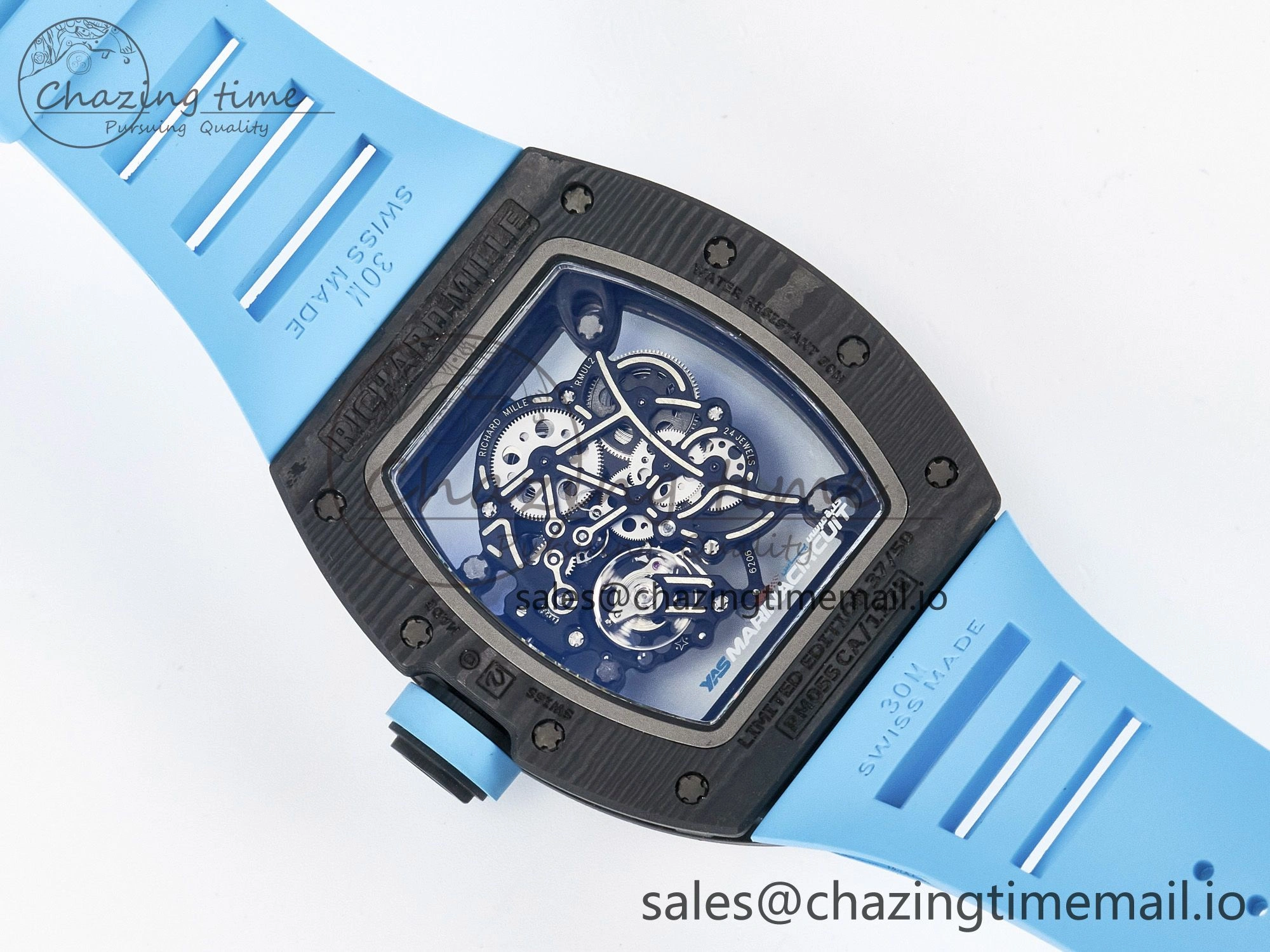 Custom RM055 NTPT APSF 1:1 Best Edition Blue Bezel Blue Crown on Rubber Strap Custom Vaucher Movement