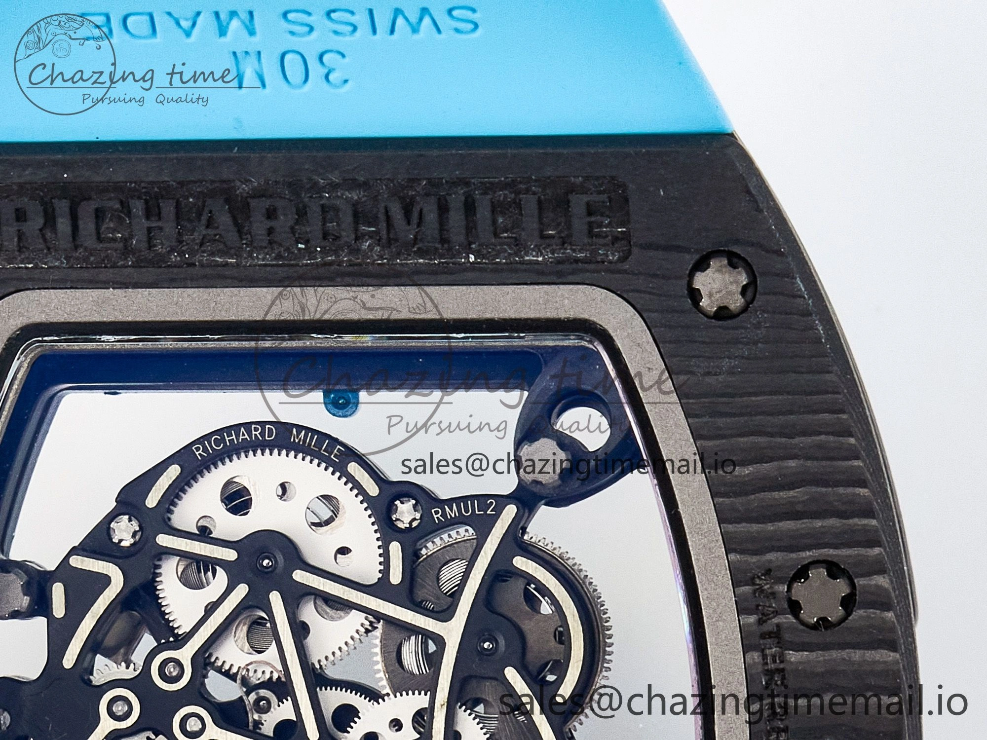 Custom RM055 NTPT APSF 1:1 Best Edition Blue Bezel Blue Crown on Rubber Strap Custom Vaucher Movement