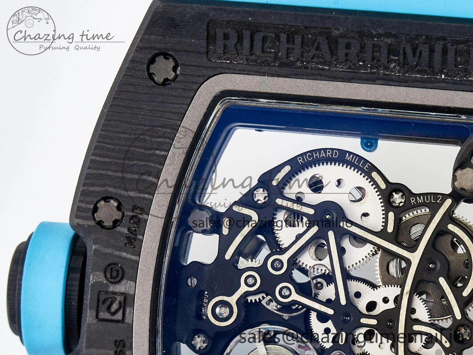 Custom RM055 NTPT APSF 1:1 Best Edition Blue Bezel Blue Crown on Rubber Strap Custom Vaucher Movement