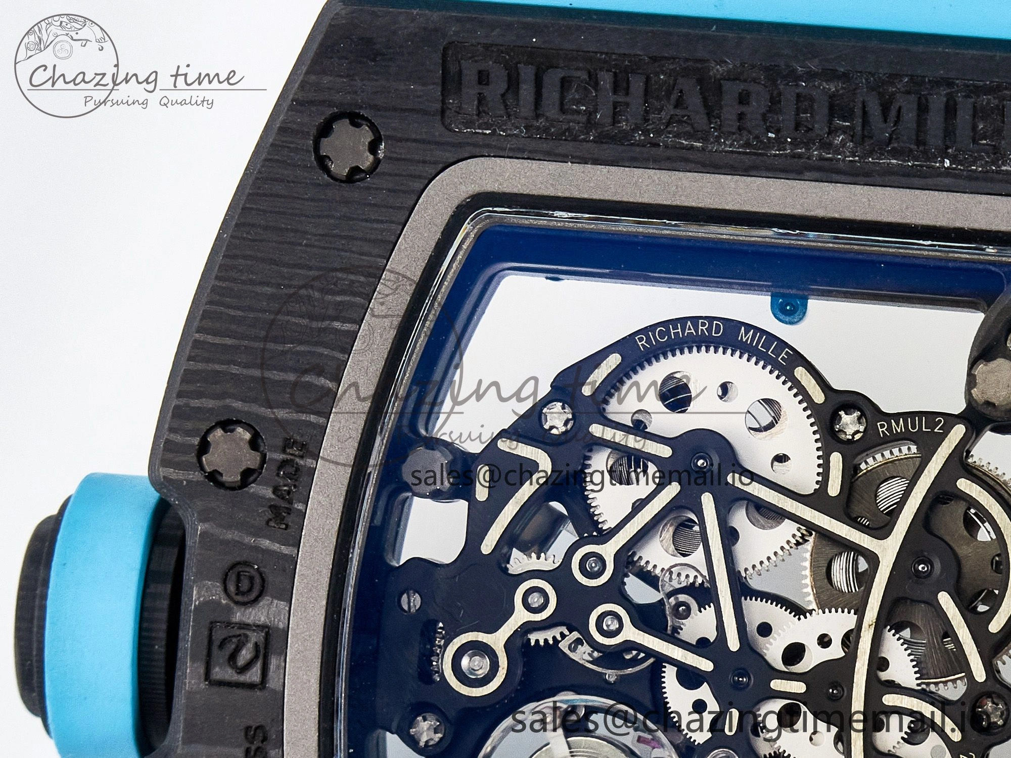 Custom RM055 NTPT APSF 1:1 Best Edition Blue Bezel Blue Crown on Rubber Strap Custom Vaucher Movement
