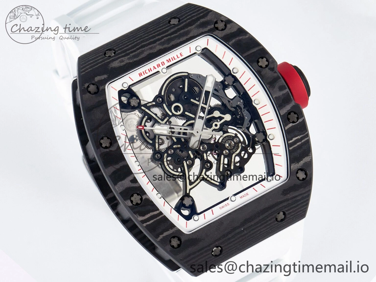 Custom RM055 NTPT APSF 1:1 Best Edition White Bezel Red Crown on Rubber Strap Custom Vaucher Movement