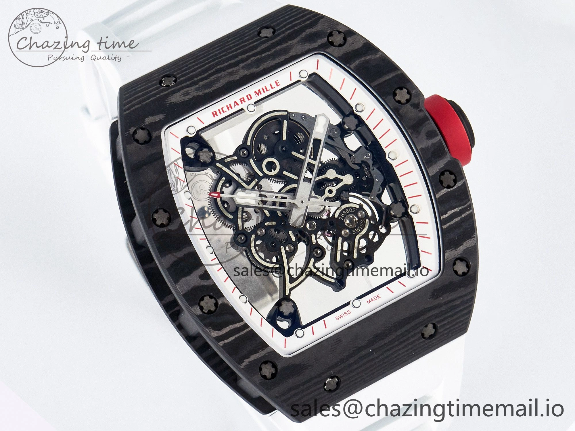 Custom RM055 NTPT APSF 1:1 Best Edition White Bezel Red Crown on Rubber Strap Custom Vaucher Movement