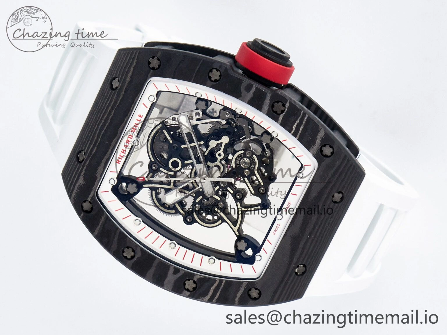 Custom RM055 NTPT APSF 1:1 Best Edition White Bezel Red Crown on Rubber Strap Custom Vaucher Movement