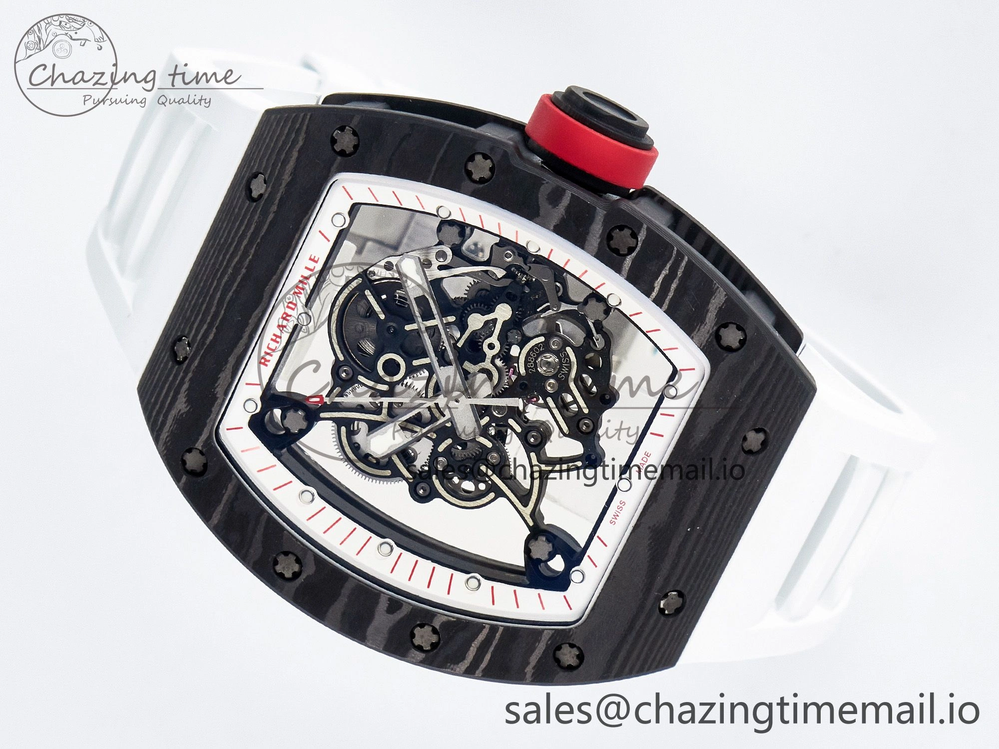 Custom RM055 NTPT APSF 1:1 Best Edition White Bezel Red Crown on Rubber Strap Custom Vaucher Movement