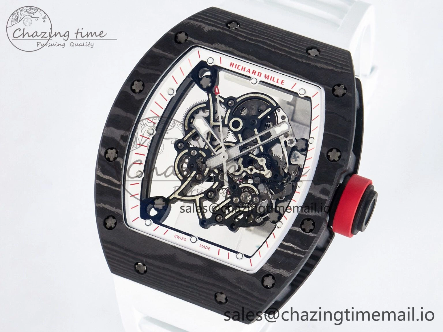 Custom RM055 NTPT APSF 1:1 Best Edition White Bezel Red Crown on Rubber Strap Custom Vaucher Movement