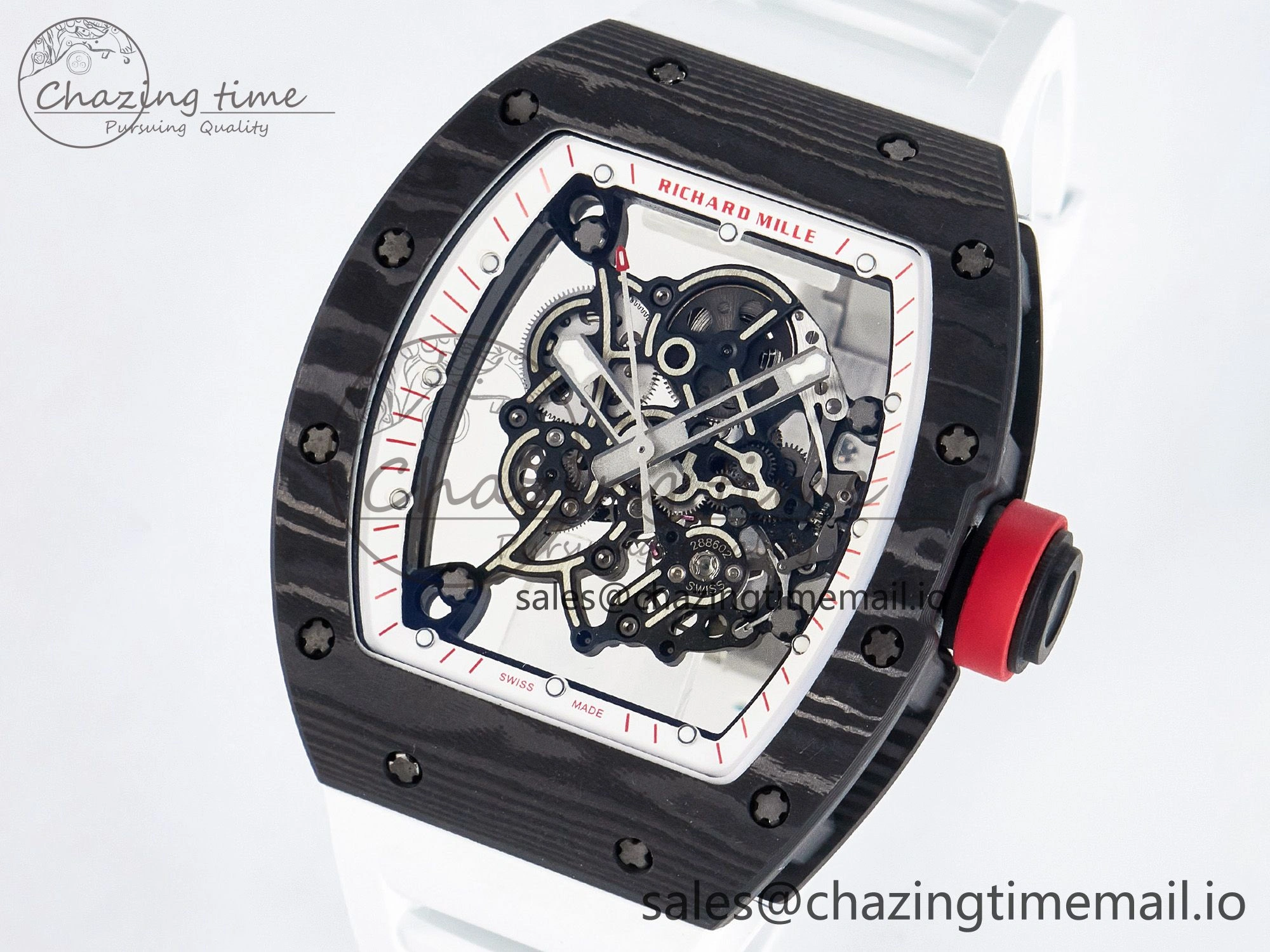 Custom RM055 NTPT APSF 1:1 Best Edition White Bezel Red Crown on Rubber Strap Custom Vaucher Movement