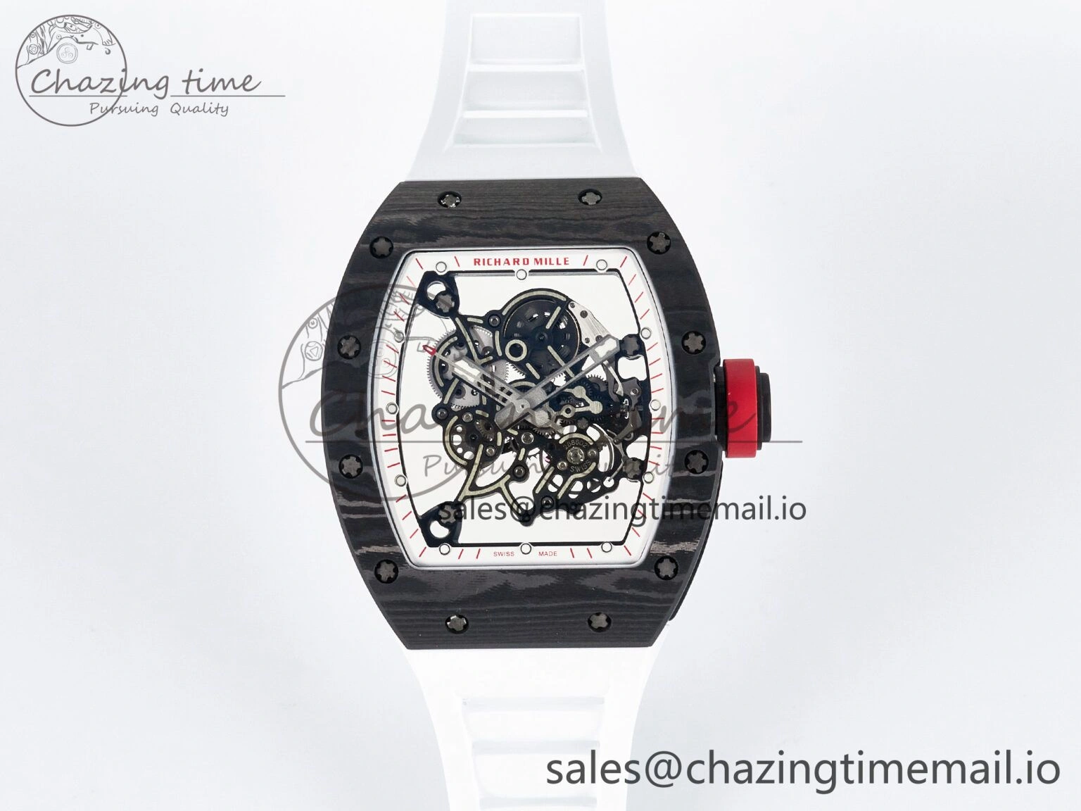 Custom RM055 NTPT APSF 1:1 Best Edition White Bezel Red Crown on Rubber Strap Custom Vaucher Movement