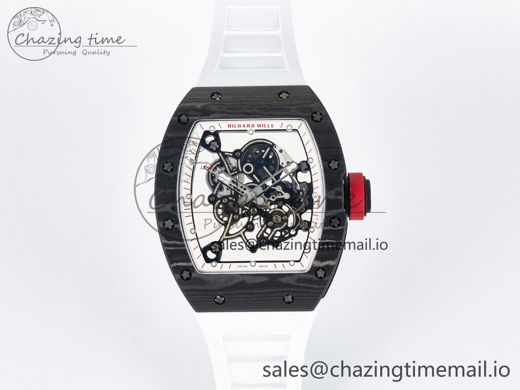 Custom RM055 NTPT APSF 1:1 Best Edition White Bezel Red Crown on Rubber Strap Custom Vaucher Movement