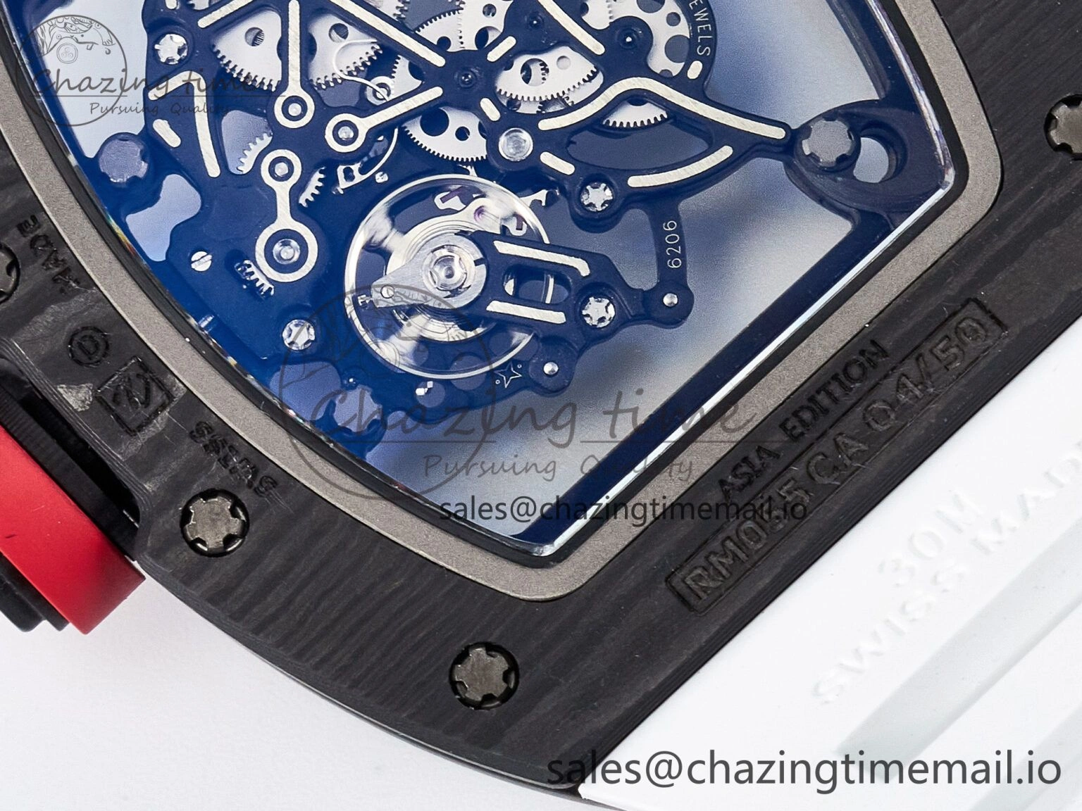 Custom RM055 NTPT APSF 1:1 Best Edition White Bezel Red Crown on Rubber Strap Custom Vaucher Movement