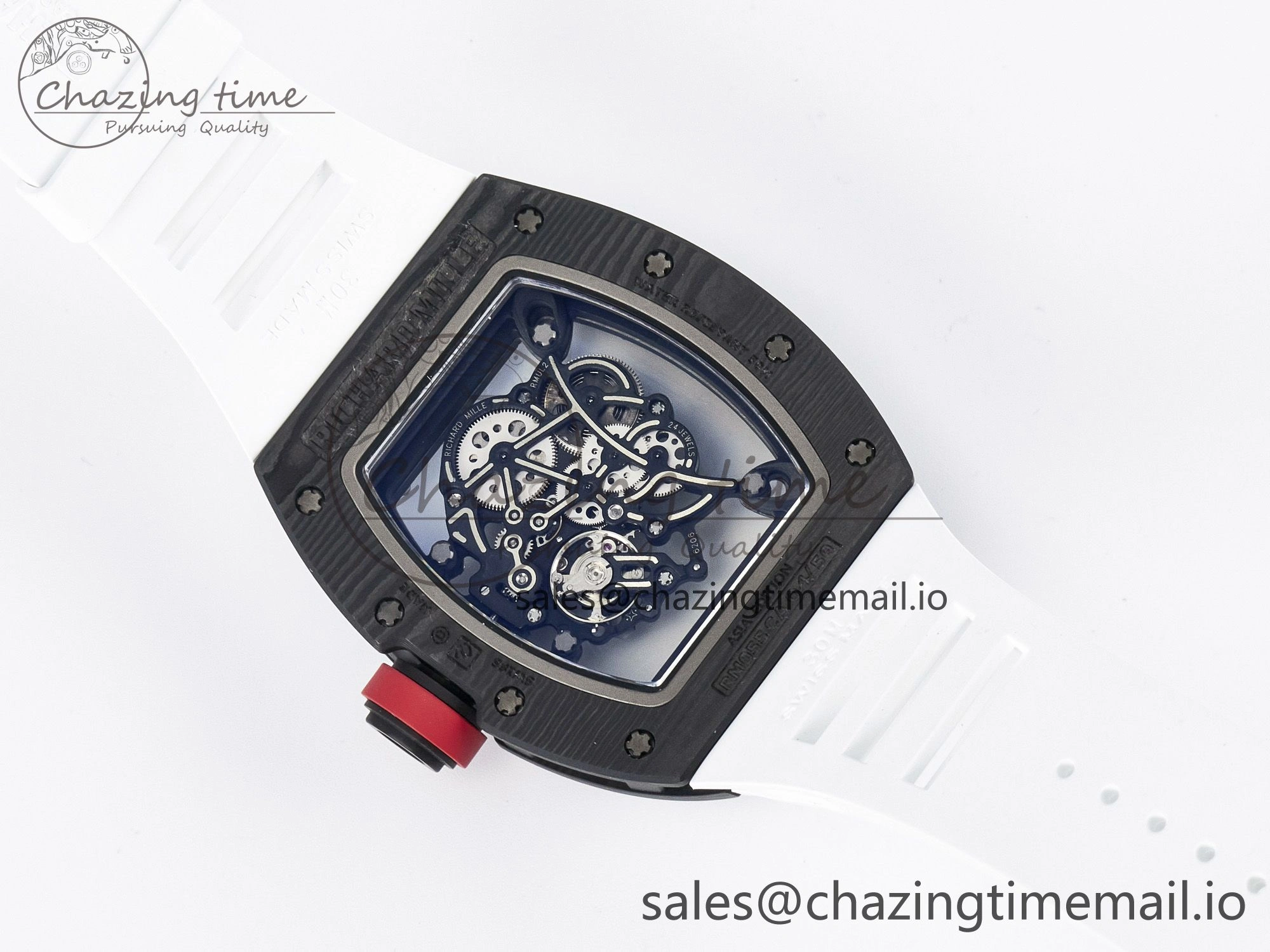 Custom RM055 NTPT APSF 1:1 Best Edition White Bezel Red Crown on Rubber Strap Custom Vaucher Movement