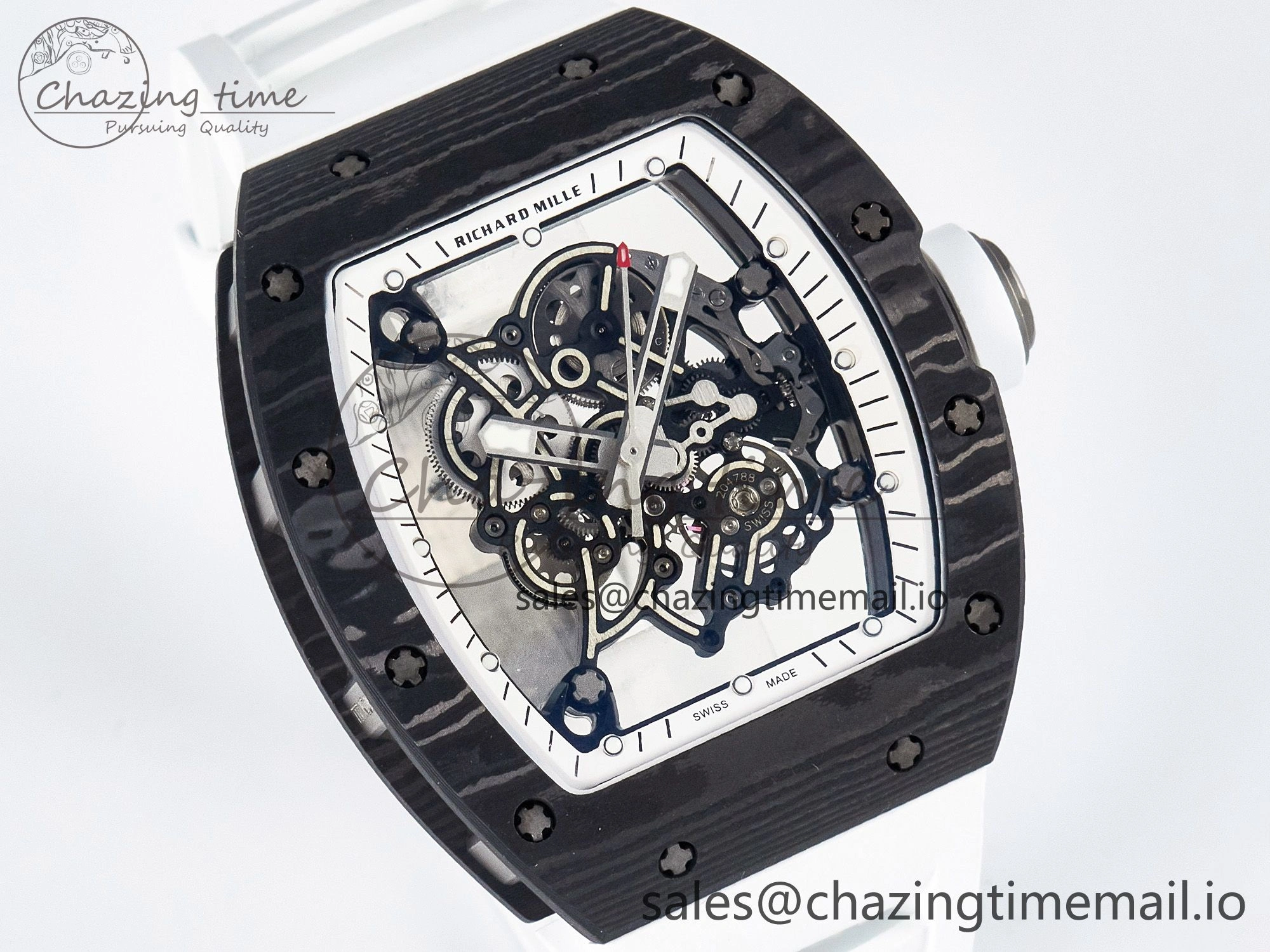 Custom RM055 NTPT APSF 1:1 Best Edition White Bezel White Crown on Rubber Strap Custom Vaucher Movement