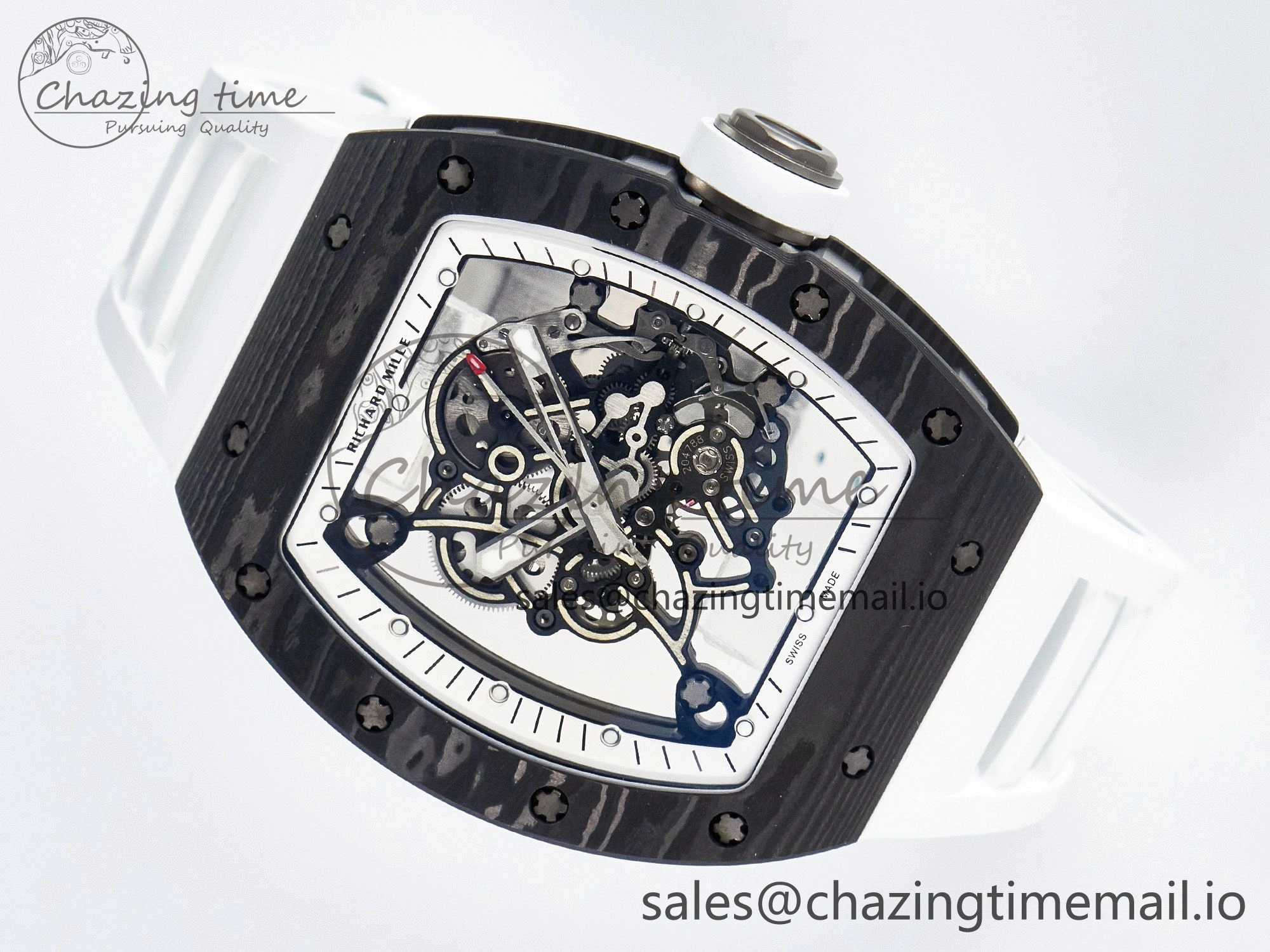 Custom RM055 NTPT APSF 1:1 Best Edition White Bezel White Crown on Rubber Strap Custom Vaucher Movement