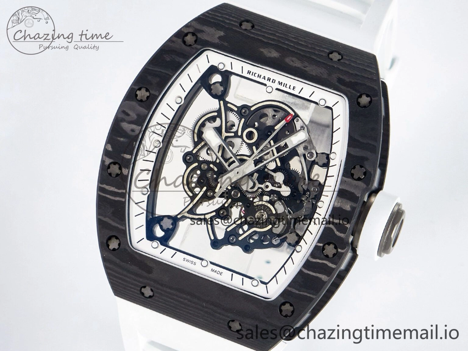 Custom RM055 NTPT APSF 1:1 Best Edition White Bezel White Crown on Rubber Strap Custom Vaucher Movement