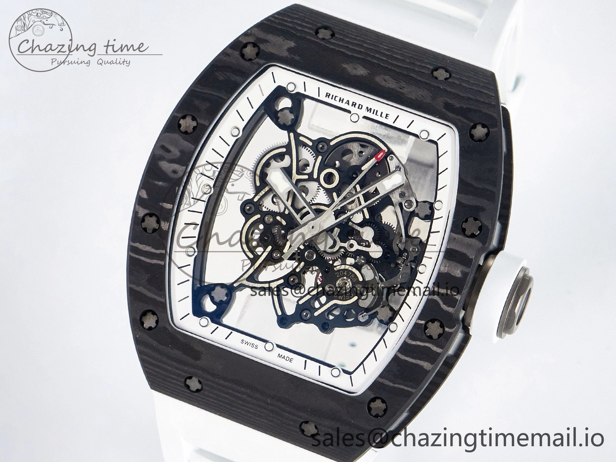 Custom RM055 NTPT APSF 1:1 Best Edition White Bezel White Crown on Rubber Strap Custom Vaucher Movement