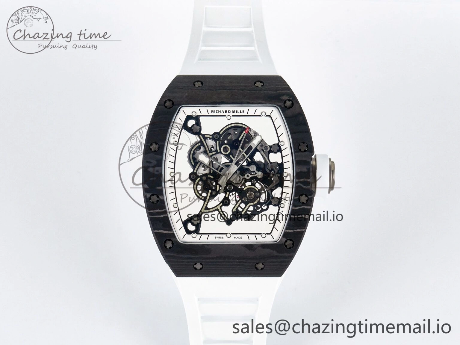 Custom RM055 NTPT APSF 1:1 Best Edition White Bezel White Crown on Rubber Strap Custom Vaucher Movement