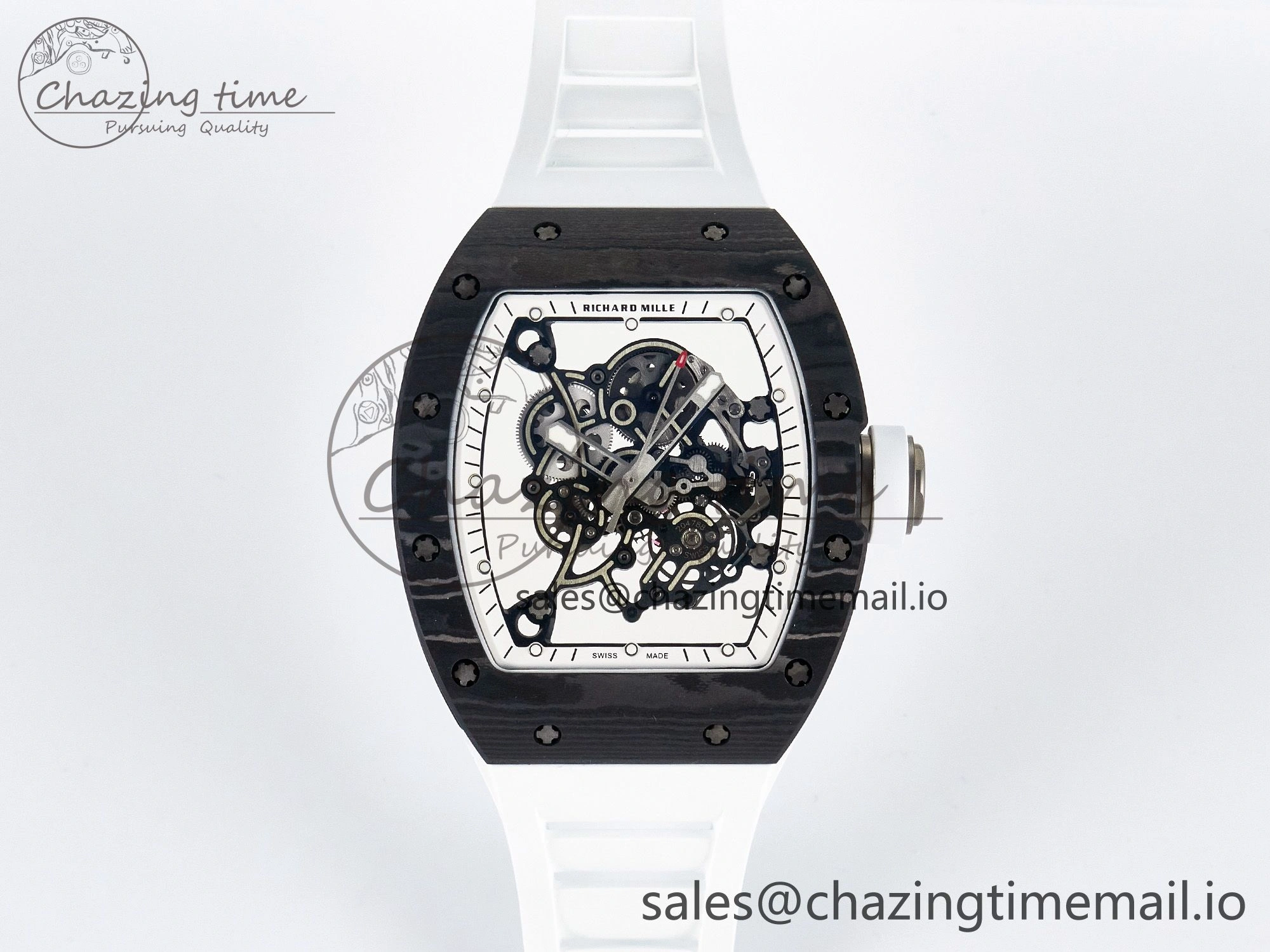 Custom RM055 NTPT APSF 1:1 Best Edition White Bezel White Crown on Rubber Strap Custom Vaucher Movement
