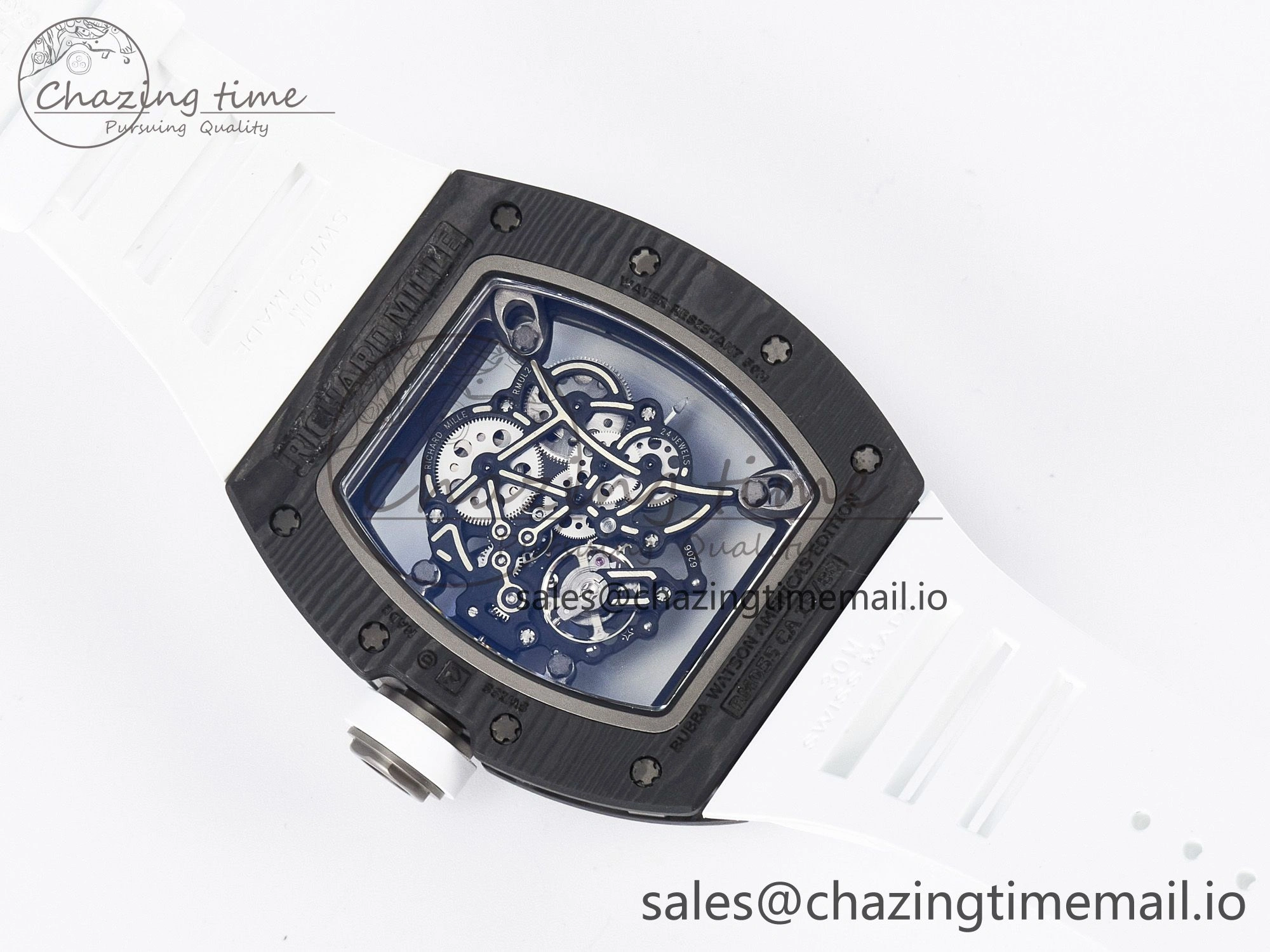 Custom RM055 NTPT APSF 1:1 Best Edition White Bezel White Crown on Rubber Strap Custom Vaucher Movement