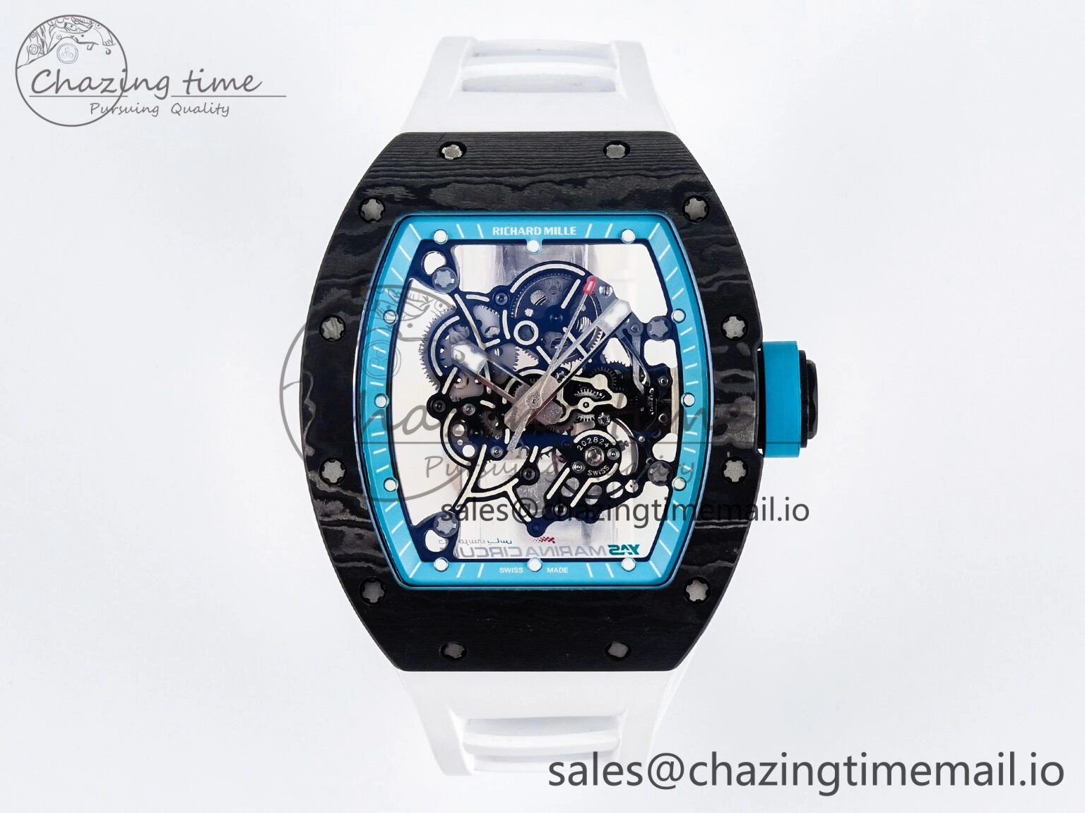 Custom RM055 NTPT PPMF 1:1 Best Edition Blue Bezel Blue Crown on Rubber Strap Custom Vaucher Movement