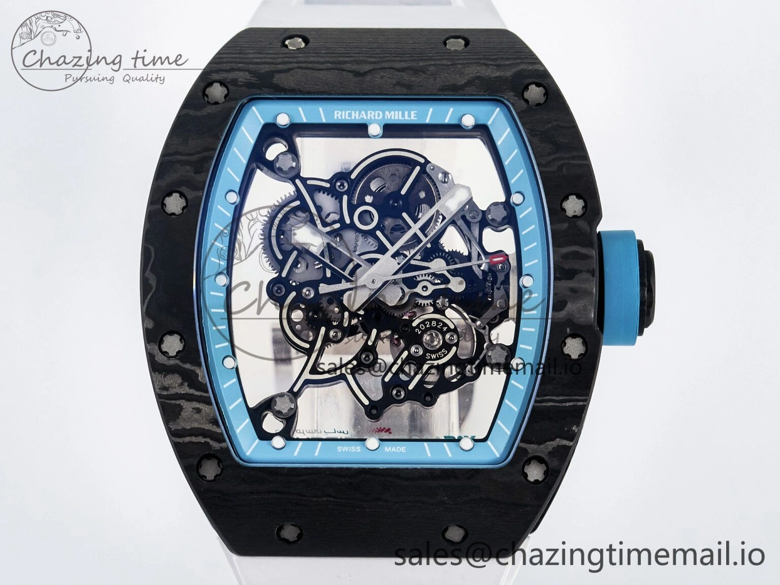 Custom RM055 NTPT PPMF 1:1 Best Edition Blue Bezel Blue Crown on Rubber Strap Custom Vaucher Movement