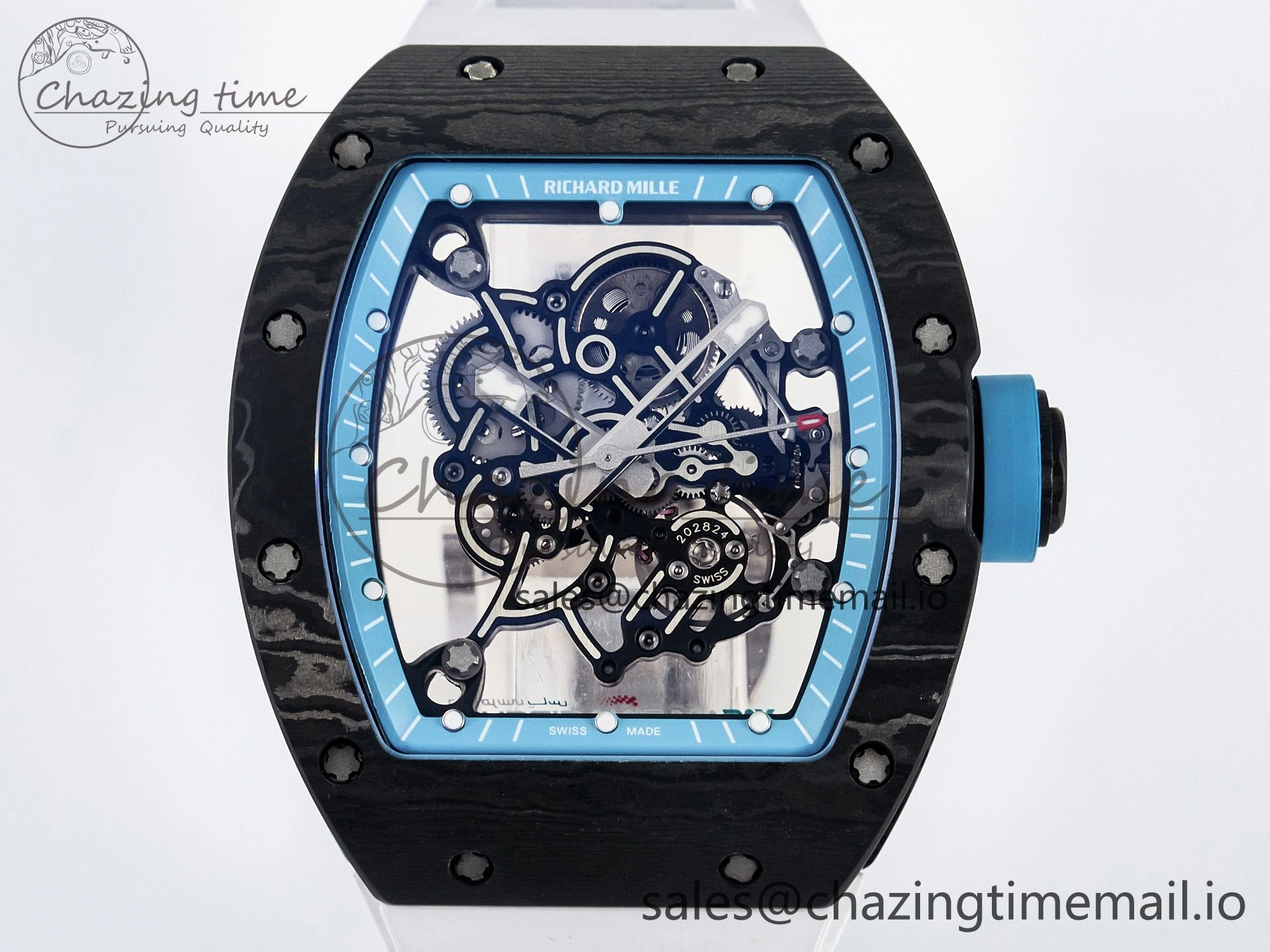 Custom RM055 NTPT PPMF 1:1 Best Edition Blue Bezel Blue Crown on Rubber Strap Custom Vaucher Movement