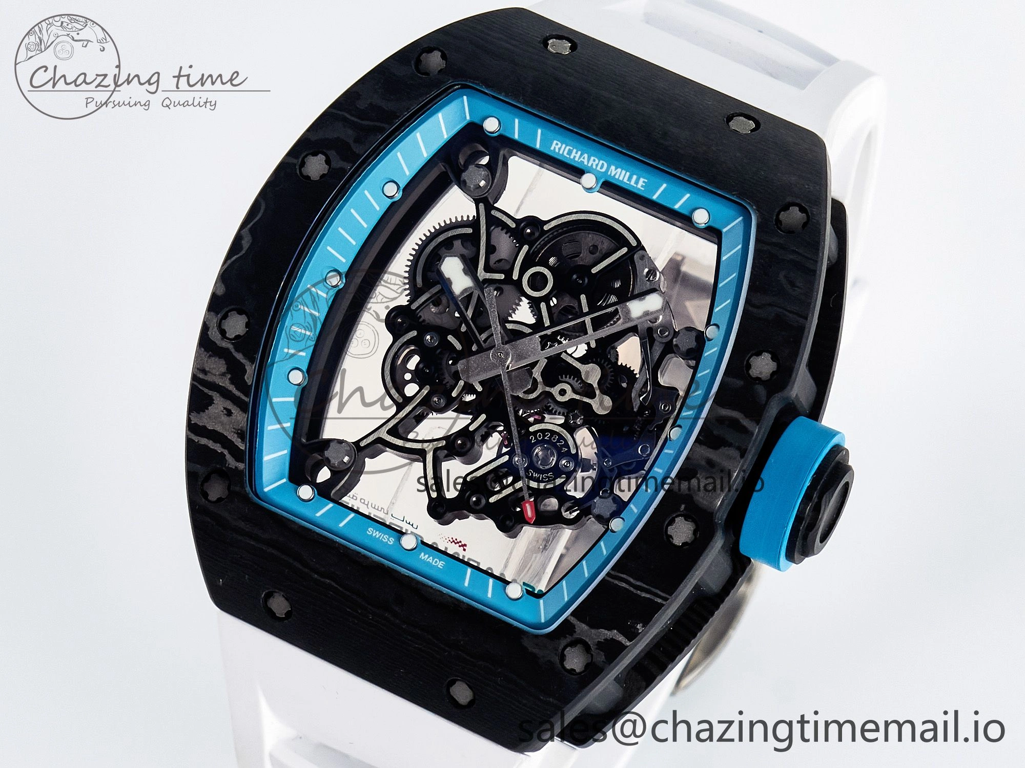 Custom RM055 NTPT PPMF 1:1 Best Edition Blue Bezel Blue Crown on Rubber Strap Custom Vaucher Movement