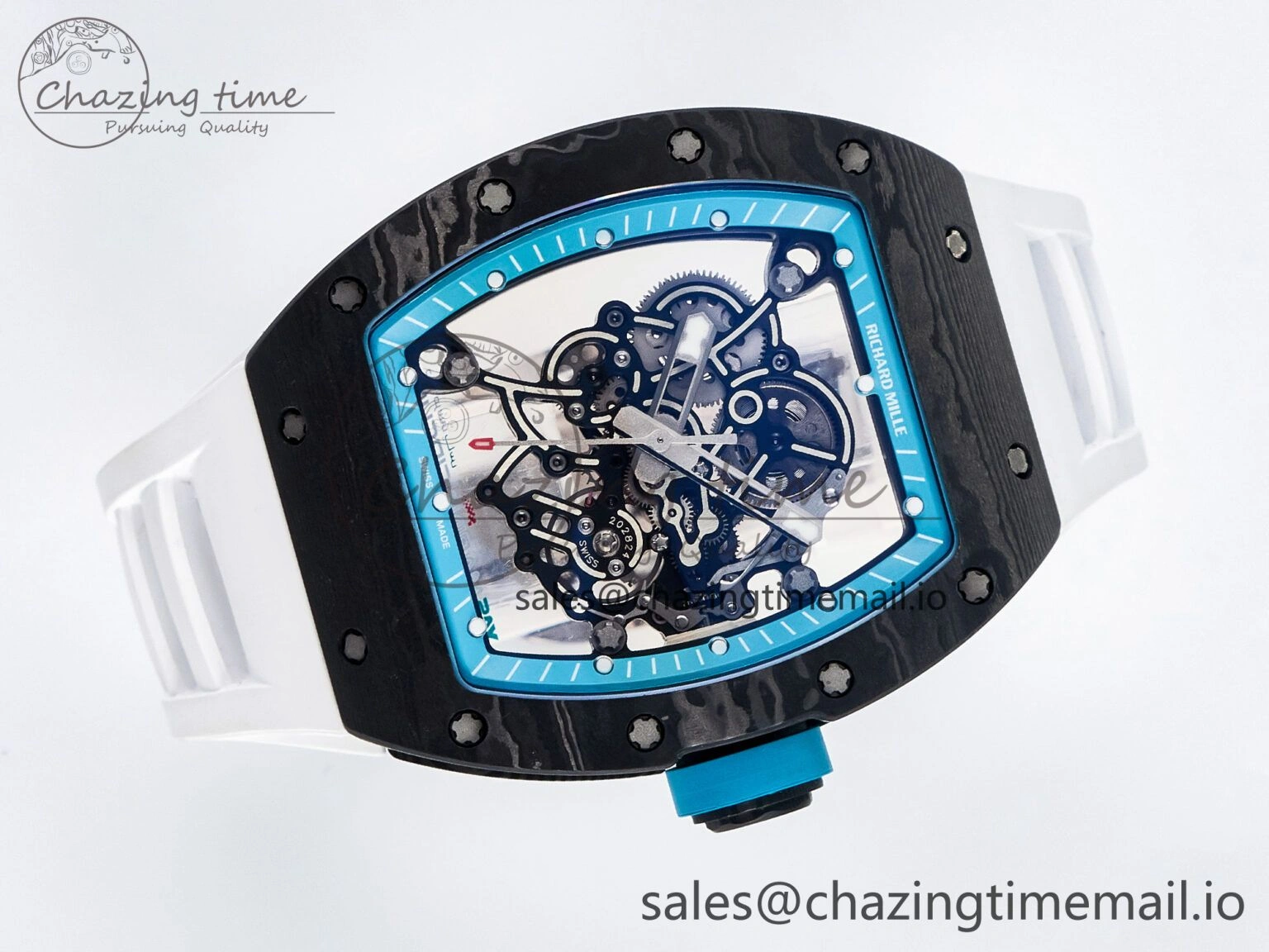 Custom RM055 NTPT PPMF 1:1 Best Edition Blue Bezel Blue Crown on Rubber Strap Custom Vaucher Movement